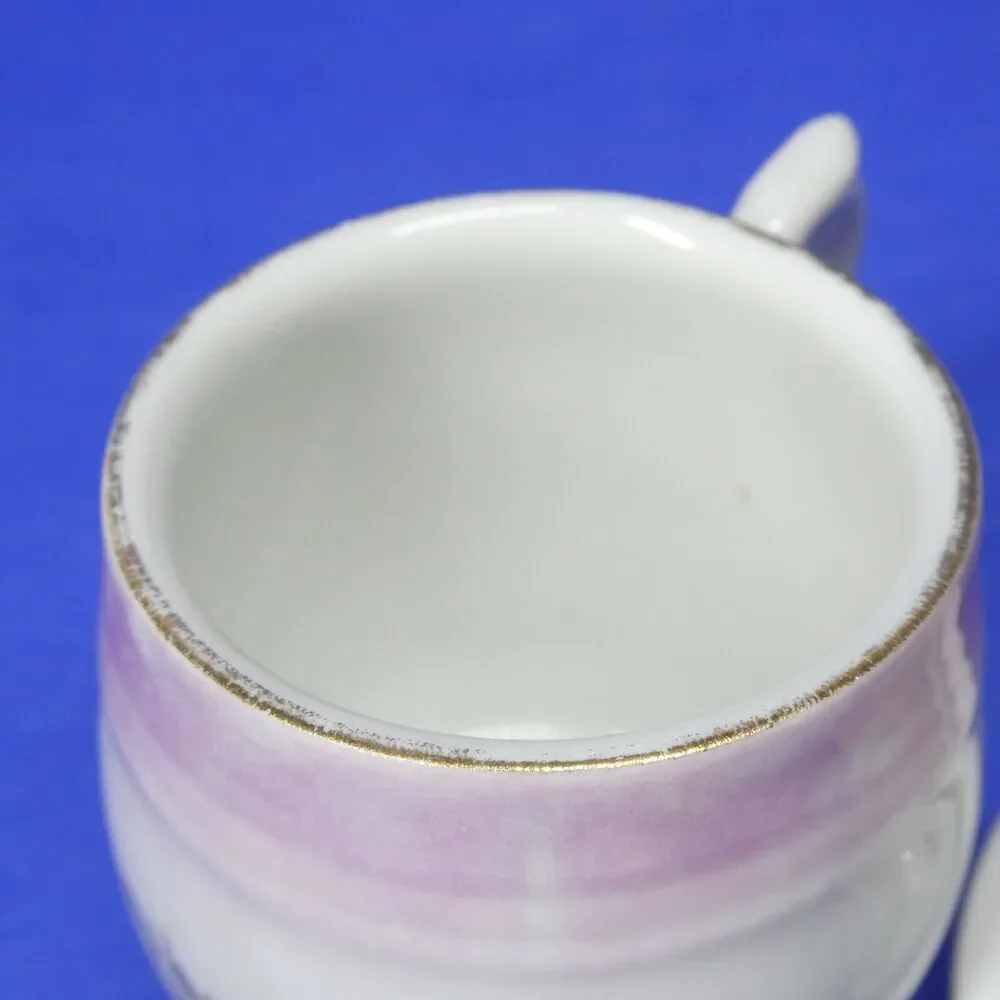 Porcelain Mustard Jar w/Lid Germany Pink White Antique